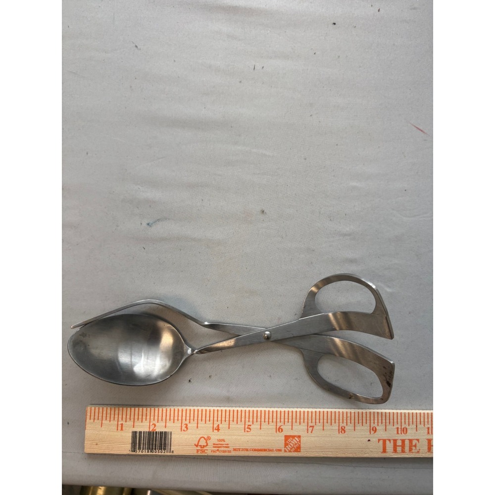 Bonny Vintage Stainless Steel Scissor Salad Tongs Spoon Fork Server Silver Tone